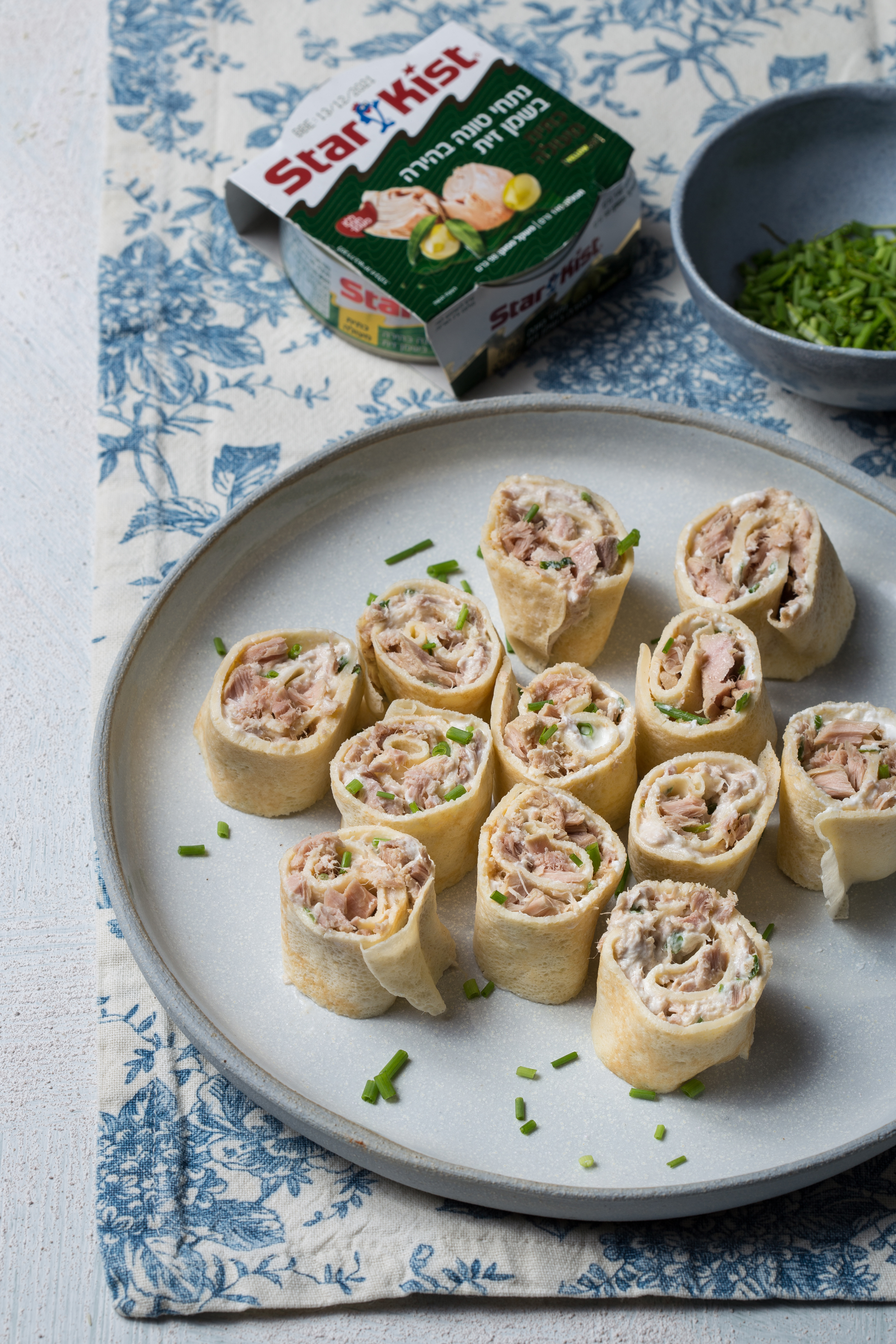 שבלולי קרפ במילוי גבינת שמנת וטונה בשמן זית כתית מעולה